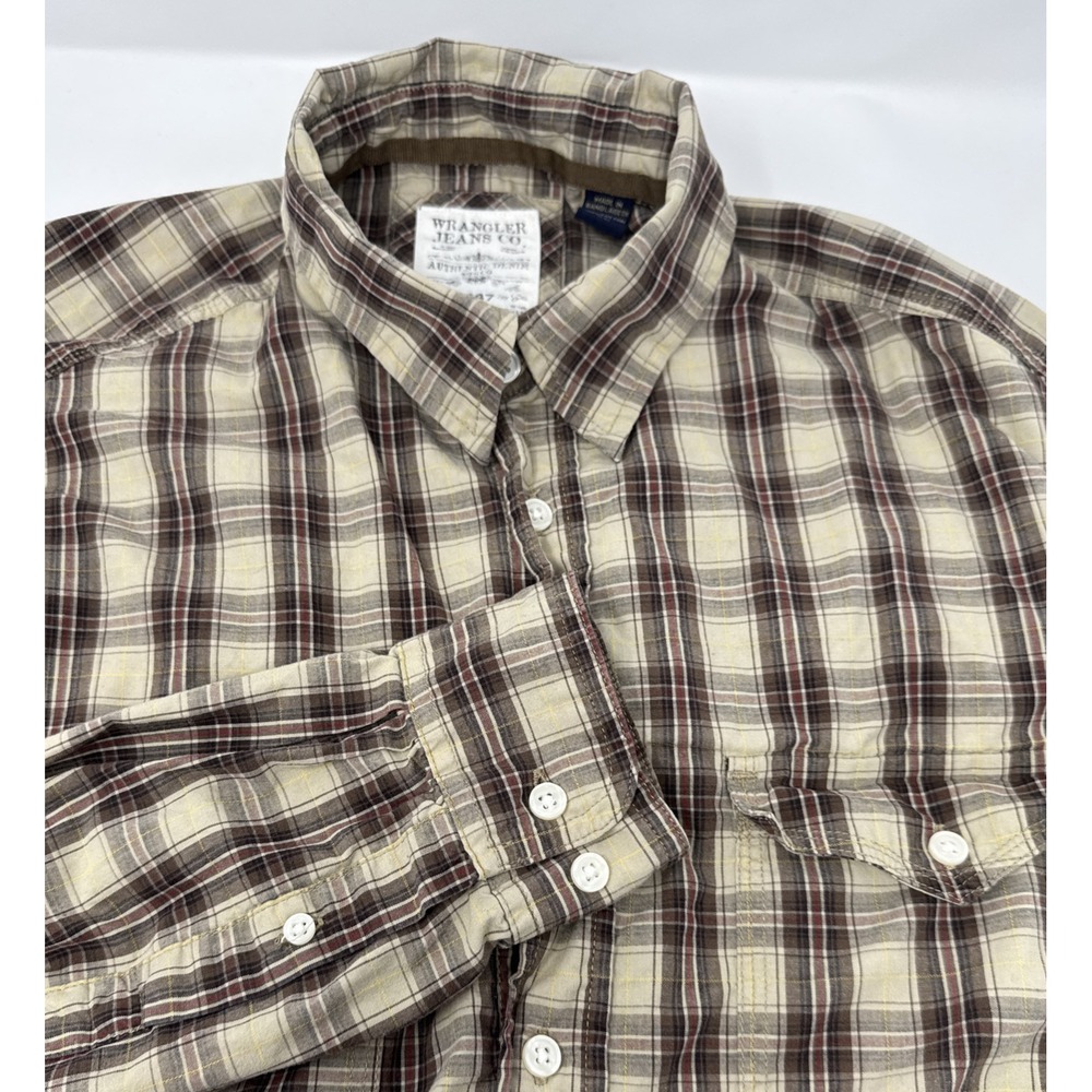 Wrangler Jeans Co Mens XL Plaid Shirt Long‎ Sleeve Button Up Authentic Denim